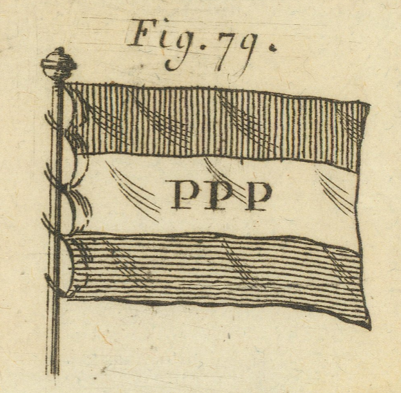 Figure 79: flag of the United Provinces with three P letters on the middle stripe